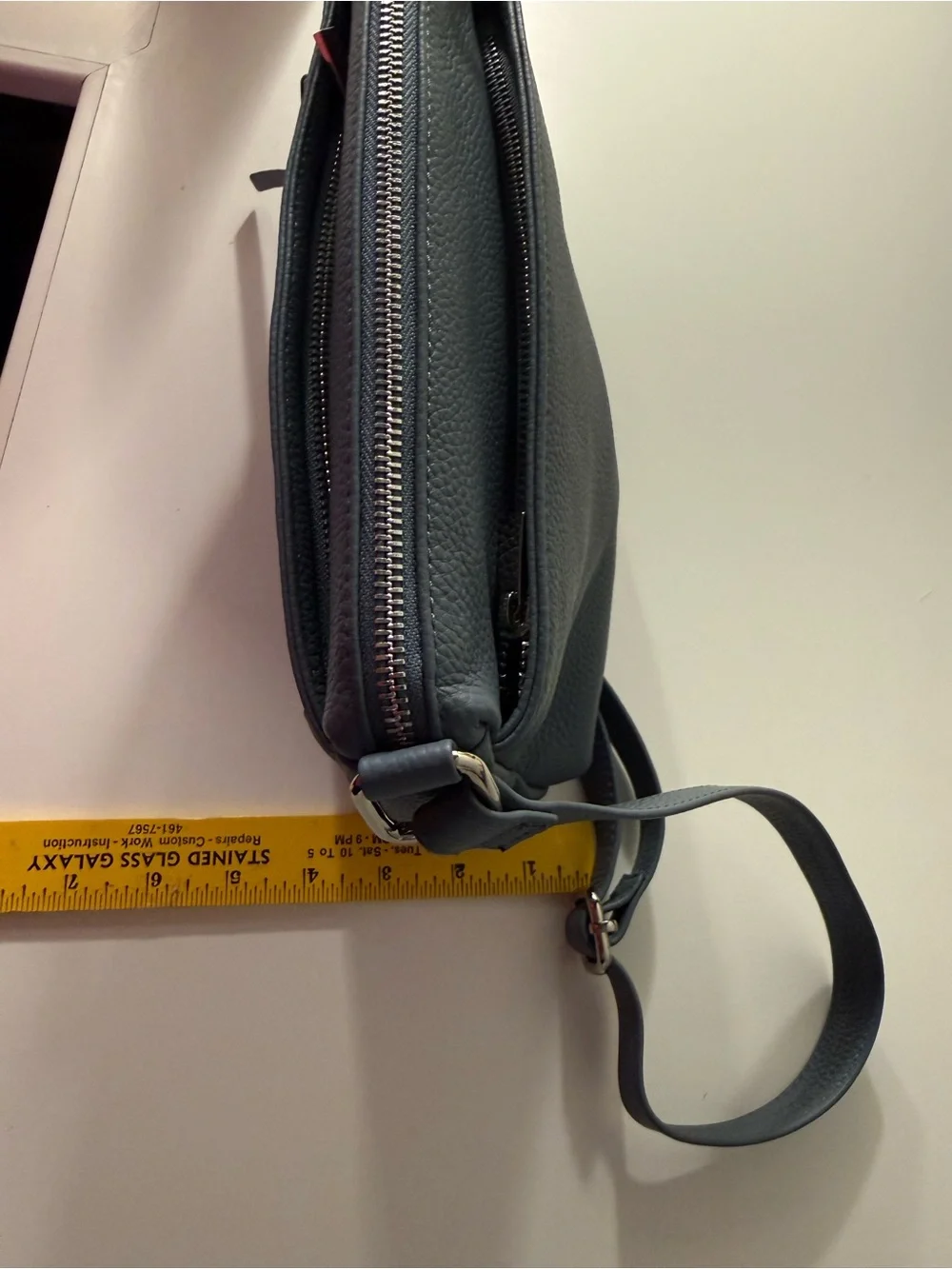 Women's Pebbled Leather Crossbody Bag - Slate Blue